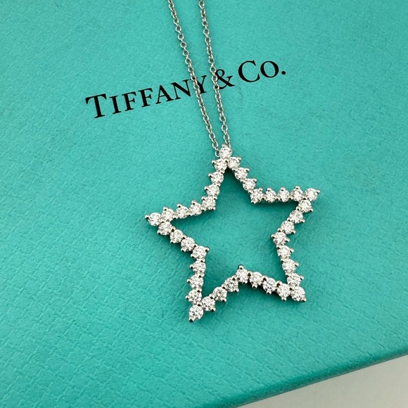 RARE Tiffany & Co. Large Metro Star Diamond Necklace Platinum 16" - Picture 1 of 8